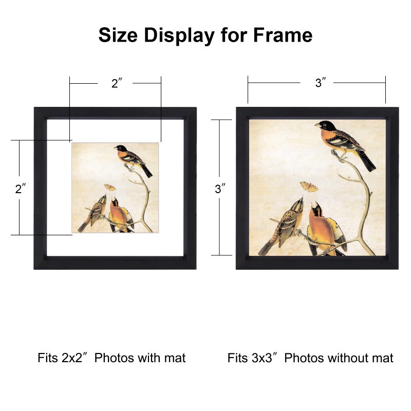 BKABOT 3x3 Picture Frame Set of 3, Black Metal Square Photo Frames with HD Glass, Fits 2x2 with Mat or 3 x 3 without Mat, Display for Wall and Table - Image 2