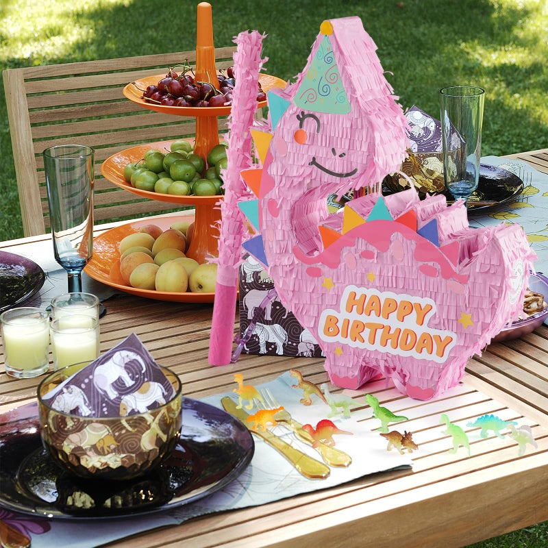 VinTS Pink Dinosaur PiÃ±ata Kids Dino PiÃ±ata with Blindfold Bat for Dinosaur Themed Party Game Girls Birthday Party School Activitives Dinosaur Birthday Decor(16.5x13x3.15in) - Image 5
