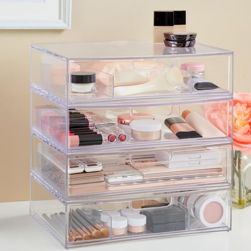 STORi STAX Plastic Stackable Organizer Drawers (Set of 2) Clear | 12.5" Wide | Set Includes One Open Drawer & One Divided Drawer | Organize Office Desk Accessories & Sort Paper | Made in USA - Image 3