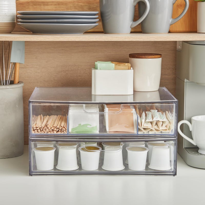 STORi STAX Plastic Stackable Organizer Drawers (Set of 2) Clear | 12.5" Wide | Set Includes One Open Drawer & One Divided Drawer | Organize Office Desk Accessories & Sort Paper | Made in USA - Image 4