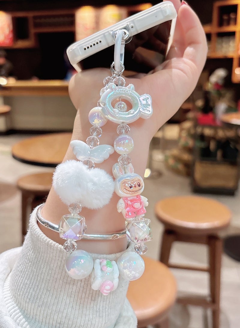 Generic 2-Piece Bling Keychains with Labubu, Pom-Pom and Assorted Beads | Kawaii Bag Charms and Phone Charms, Perfect Gifts for Besties and Girlfriends | Car Keychain Accessories | Purple and White  - Image 4