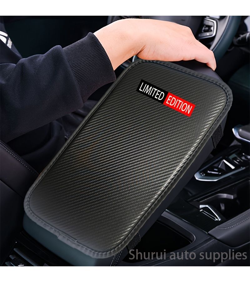 Carbon Fiber Faux Leather Car Armrest Box Protection Pad 1pc Ultra Thin Non Slip - Image 1