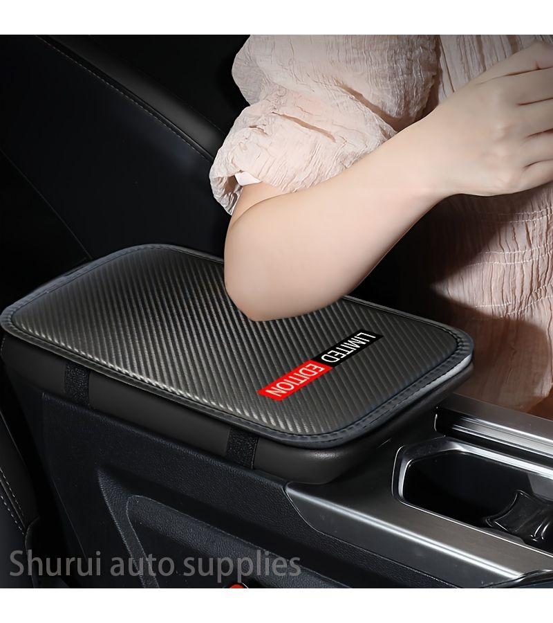 Carbon Fiber Faux Leather Car Armrest Box Protection Pad 1pc Ultra Thin Non Slip - Image 3