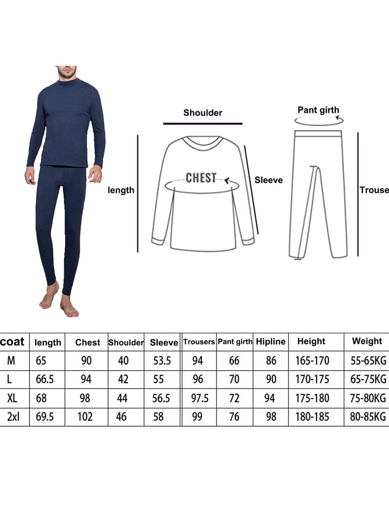 نار مجموعة ملابس داخلية حرارية من القطن للرجال، تتضمن قميص وسروال طويل (أزرق داكن) - Image 4