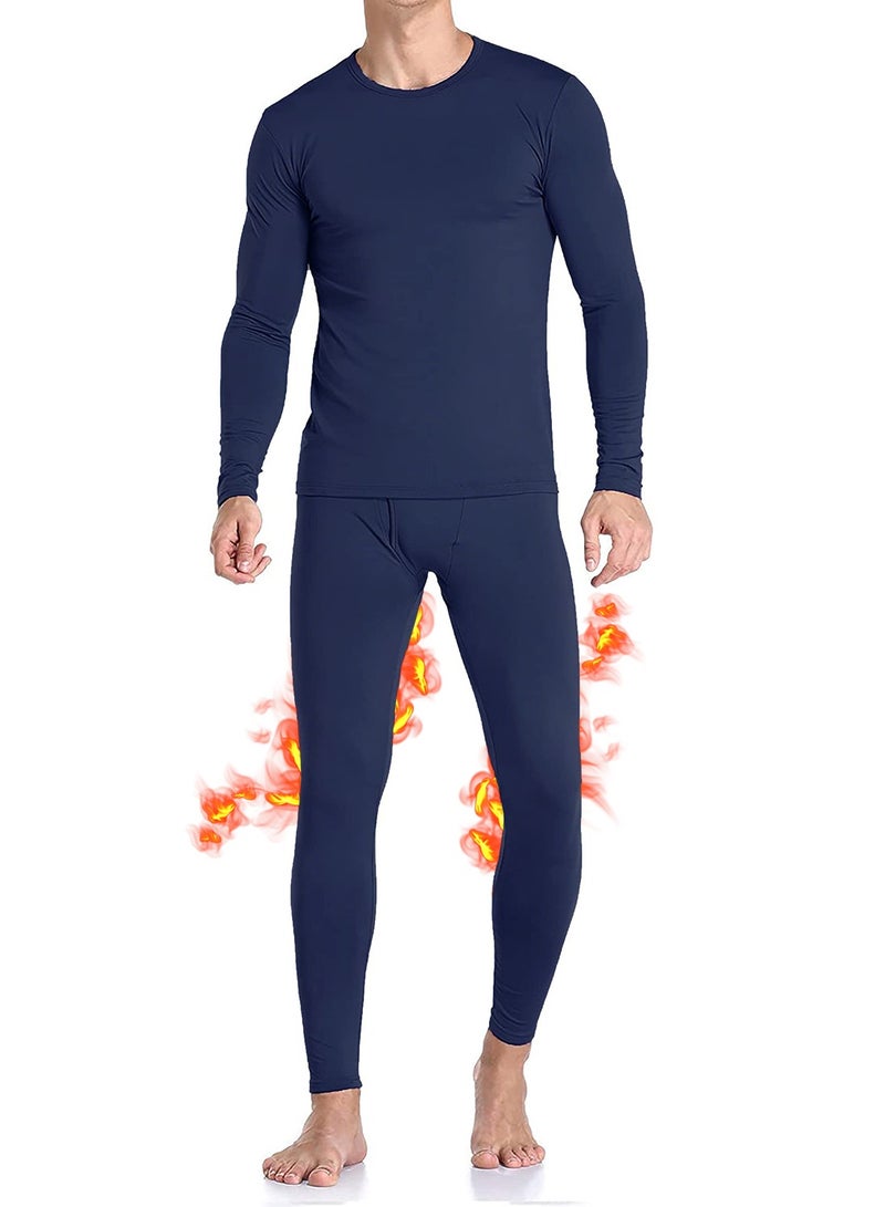 نار مجموعة ملابس داخلية حرارية من القطن للرجال، تتضمن قميص وسروال طويل (أزرق داكن) - Image 1