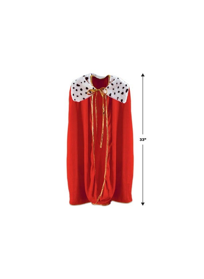 Beistle Child Size Red King Queen Robe, Fantasy Prince Princess Medieval Halloween Costume Cape Mardi Gras Accessory, 33"  - Image 4