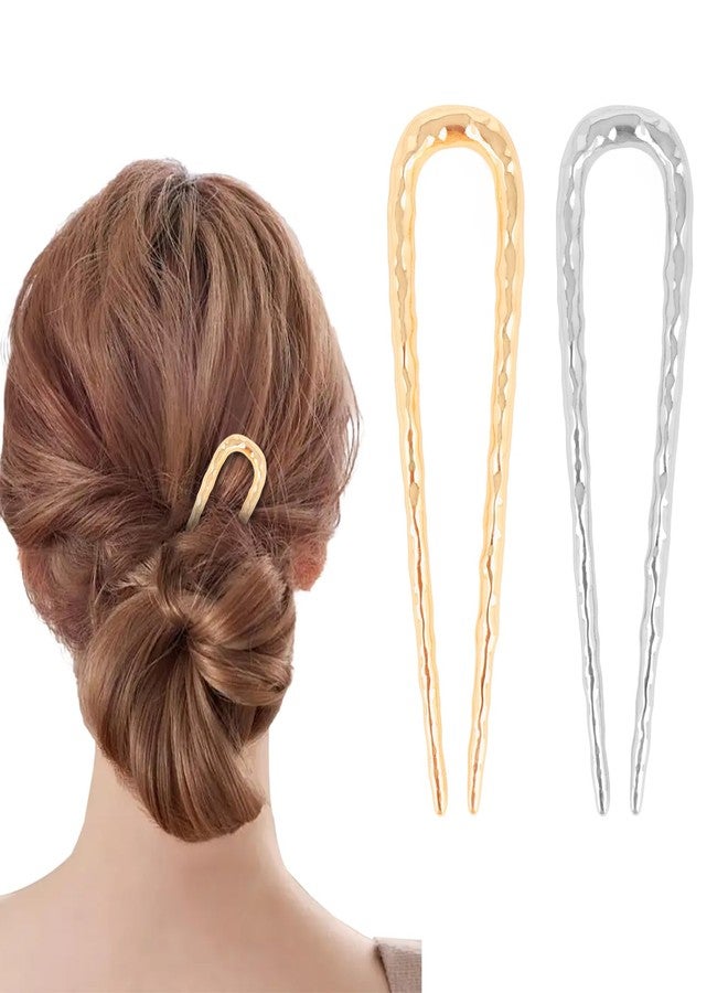 Amariver French Hair Pins 2Pcs Metal Hairpins for Women U Shaped Hair Pins Gold and Silver French Hair Pin Hair Fork for Buns Twist Hair Pin for Long Hair - Image 1