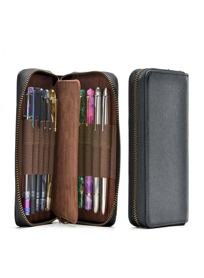 Asvine Fountain Pen Case Genuine Leather Pen Case 10 Divided Slots Black, Rollerball Pen Holder Handmade Display Organizer Zippered Pouch - Image 4