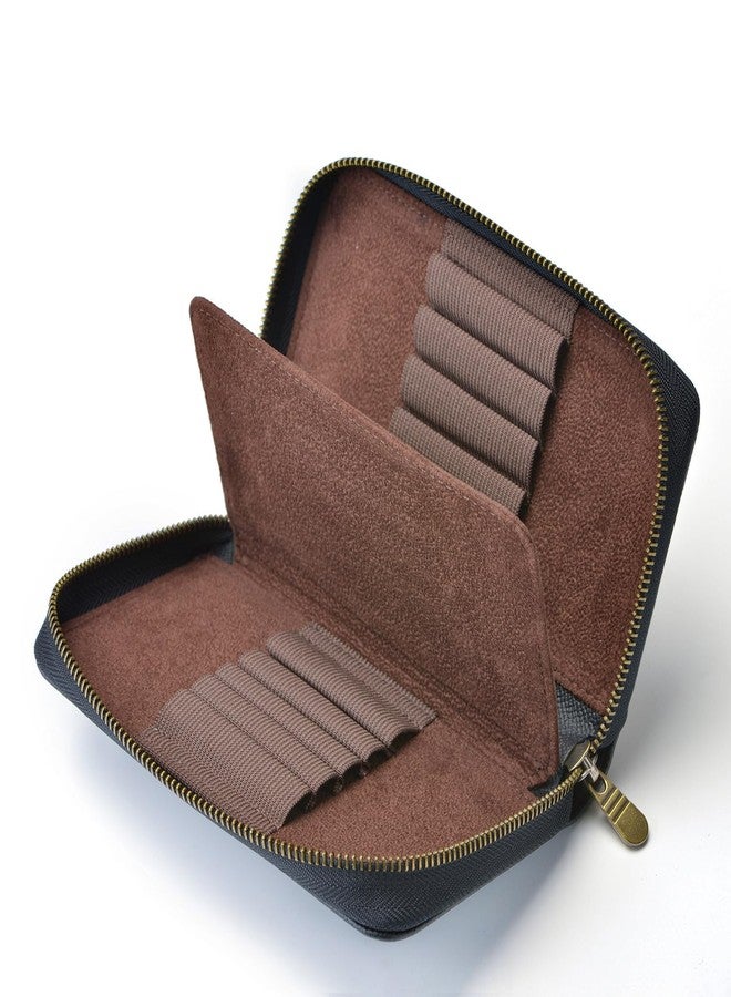 Asvine Fountain Pen Case Genuine Leather Pen Case 10 Divided Slots Black, Rollerball Pen Holder Handmade Display Organizer Zippered Pouch - Image 3