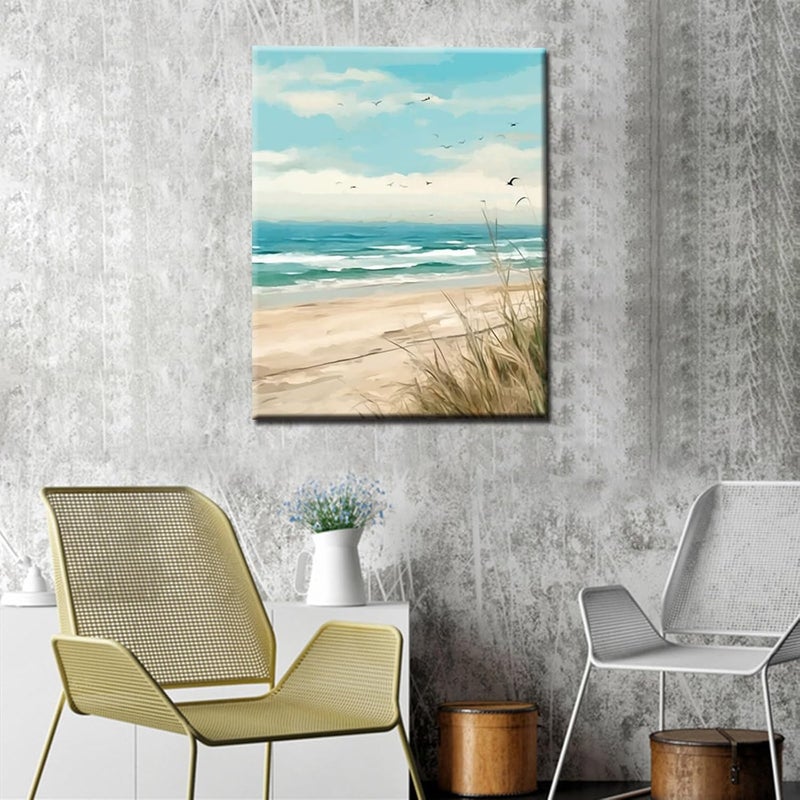 Tucocoo Seaside Beach Paint by Numbers Kits 16x20 inch Canvas DIY Oil Painting for Kids Students Adults Beginner with Brushes and Acrylic Pigment Beach Scenery Landscape Decor Photo Giftwithout Frame - Image 3