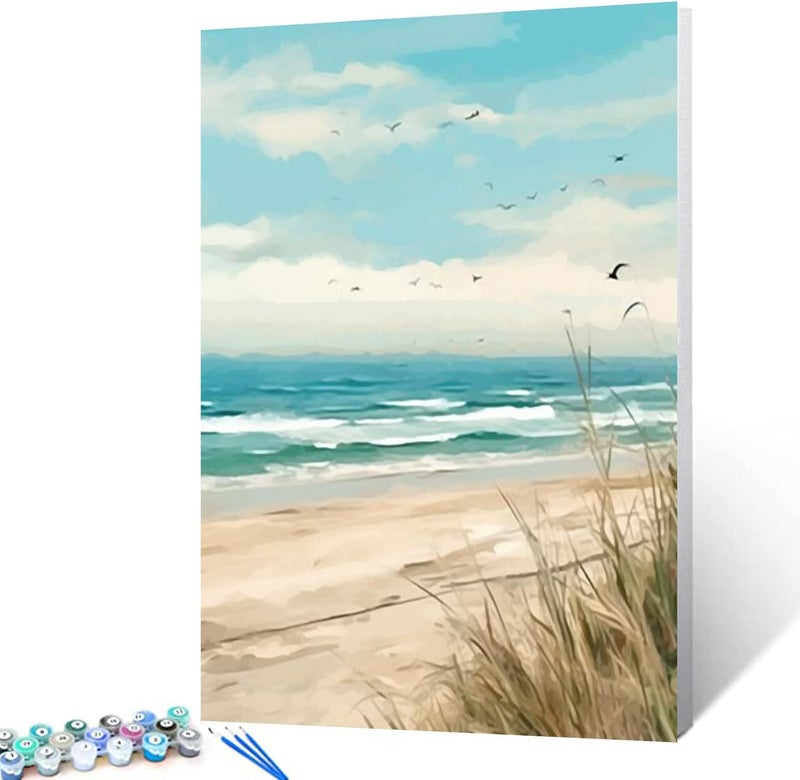 Tucocoo Seaside Beach Paint by Numbers Kits 16x20 inch Canvas DIY Oil Painting for Kids Students Adults Beginner with Brushes and Acrylic Pigment Beach Scenery Landscape Decor Photo Giftwithout Frame - Image 2