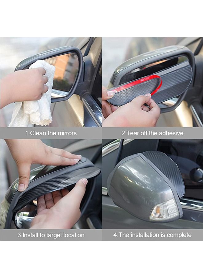 Generic Car Rear View Side Mirror Rain Shield, 4pcs Auto Truck Rear View Mirror Rain Eyebrow Sun Visor Universal Carbon Fiber Waterproof Rain Cover with 3M Fixing Sticker (Black) - Image 5