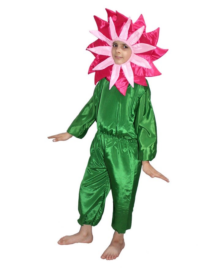 Kaku Fancy Dresses Polyester Nature Theme Magenta Flower Costume -Magenta-Green, 7-8 Years, For Boys & Girls - Image 2