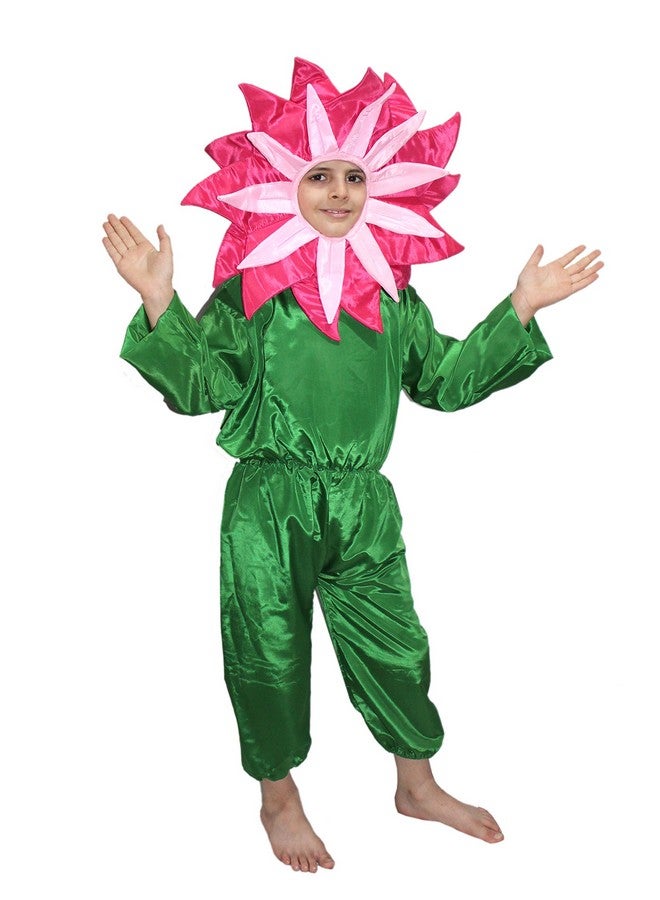 Kaku Fancy Dresses Polyester Nature Theme Magenta Flower Costume -Magenta-Green, 7-8 Years, For Boys & Girls - Image 1