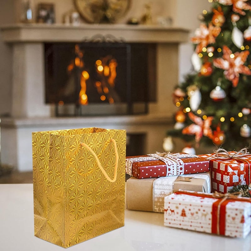 HOMOCONO 12pcs Gold Shiny Handheld Paper Bags Small Wrapping Favor Bags for Party Presents and Holiday Packaging - Image 5