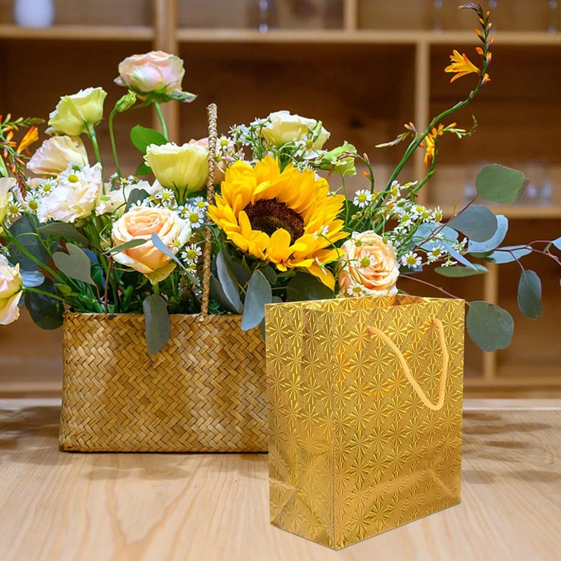 HOMOCONO 12pcs Gold Shiny Handheld Paper Bags Small Wrapping Favor Bags for Party Presents and Holiday Packaging - Image 4