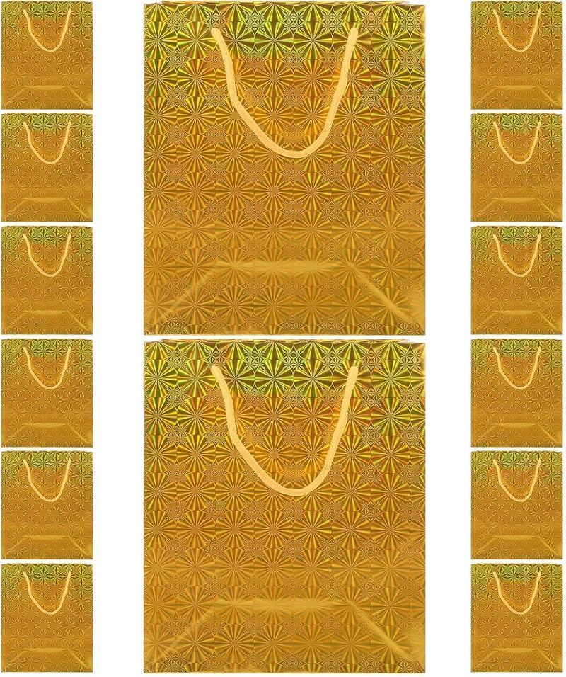 HOMOCONO 12pcs Gold Shiny Handheld Paper Bags Small Wrapping Favor Bags for Party Presents and Holiday Packaging - Image 1