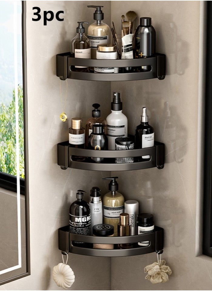 Kutis 3-Piece Bathroom Rack Shower Shampoo Organizer Wall Mounted Storage Rack And Hooks Aluminum  Alloy Black 30x22.5x4.5 cm  - Image 1