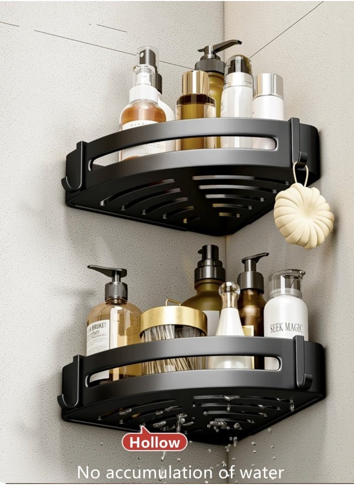 Kutis 3-Piece Bathroom Rack Shower Shampoo Organizer Wall Mounted Storage Rack And Hooks Aluminum  Alloy Black 30x22.5x4.5 cm  - Image 3