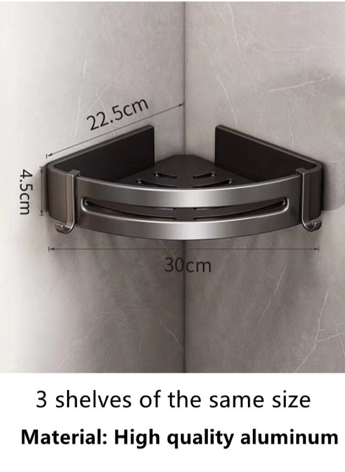 Kutis 3-Piece Bathroom Rack Shower Shampoo Organizer Wall Mounted Storage Rack And Hooks Aluminum  Alloy Black 30x22.5x4.5 cm  - Image 5