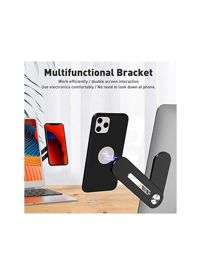 Magnetic Cellphone Mount For Laptop Foldable Lap Screen Side Phone Holder Extender Attach To Computer Monitor For Universal Smartphone Black