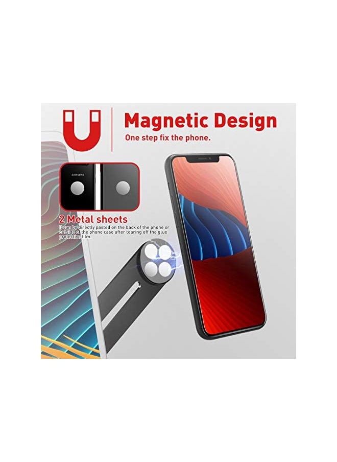 Magnetic Cellphone Mount For Laptop Foldable Lap Screen Side Phone Holder Extender Attach To Computer Monitor For Universal Smartphone Black