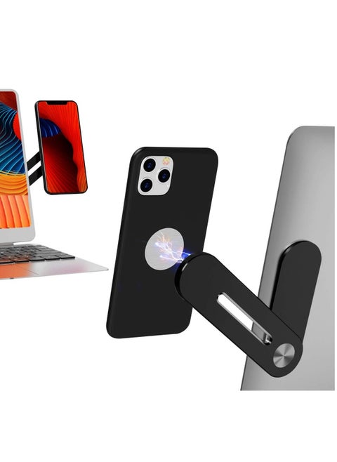 Magnetic Cellphone Mount For Laptop Foldable Lap Screen Side Phone Holder Extender Attach To Computer Monitor For Universal Smartphone Black