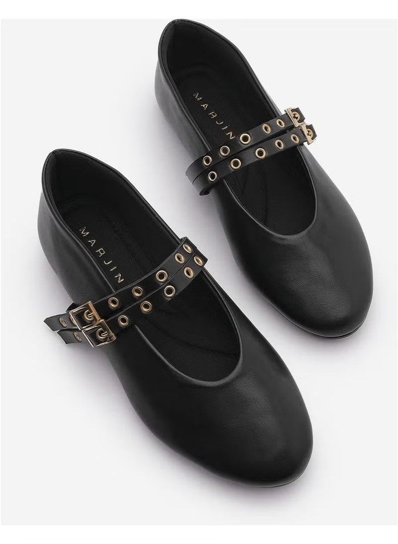MARJIN Women's Double Band Studded Casual Flats Bekosa - Image 4