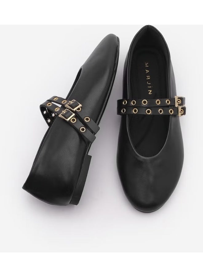 MARJIN Women's Double Band Studded Casual Flats Bekosa - Image 5