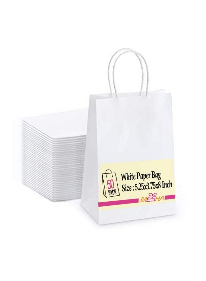 MESHA Paper Gift Bags 5.25X3.75X8 50Pcs White Paper Bags For Small Businesssmall Paper Gift Bags With Handles Bulkkraft Bagsretail Shopping Bagsbirthday Wedding Party Favor Bags - Image 1