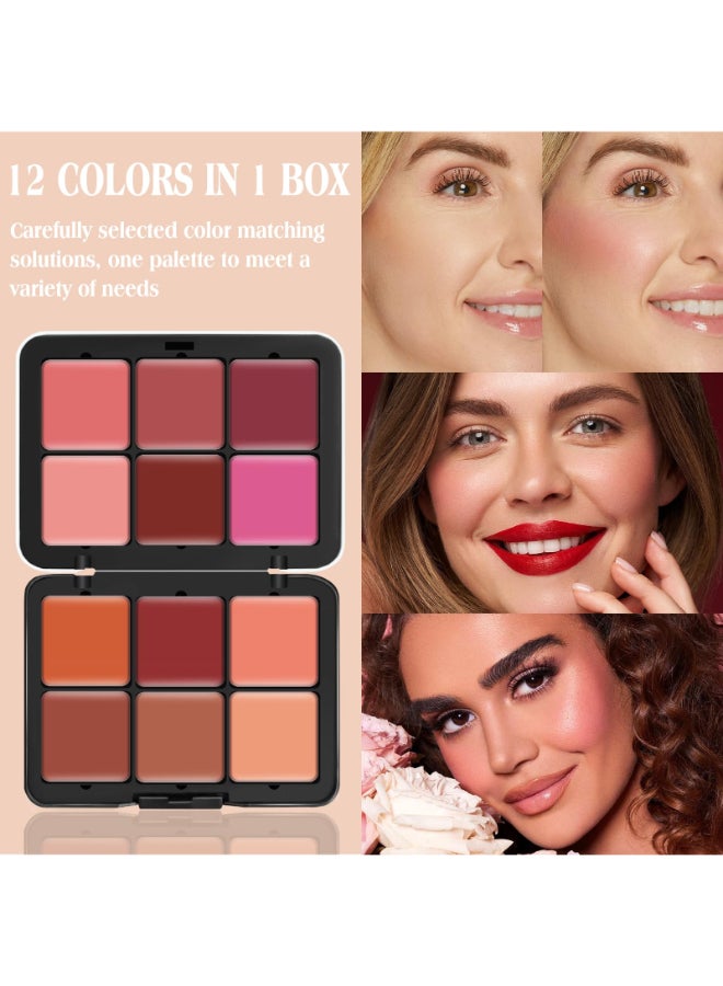 LSxia 12 ألوان كريم بلوش ميك أب باليت للوجنتين الكل في واحد مجموعة باليت ميك أب مع فرشاة طبيعي مات طويل الأمد مقاوم للماء قابل للدمج باليت مكياج الوجه 01 - Image 4