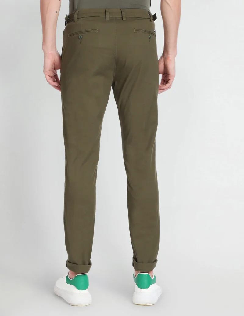 Arrow Olive Low Rise Solid Casual Trousers for Men | Best Price UAE
