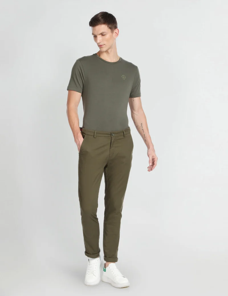 Arrow Olive Low Rise Solid Casual Trousers for Men | Best Price UAE