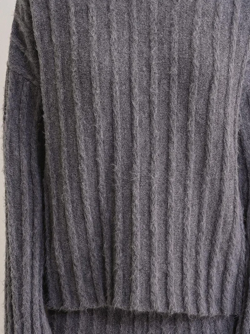 Mixray Dark Grey Mixray Textured Oversized Sweater & Skirt Knit Co-ord Set for Women | Best Price UAE