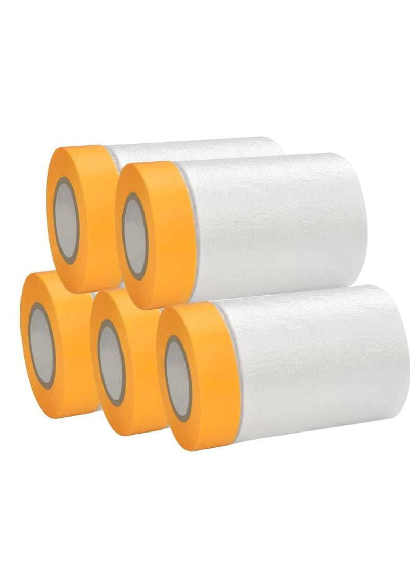 KASTWAVE - 5 Rolls Dust Sheets Roll Plastic Masking Film Rolls Pre-Taped Dust Sheets Adhesive Dust Sheet Roll Dust-Proof & Waterproof Shields for Painting, Decorating, Furniture Covering (55cm*20m) - Image 1