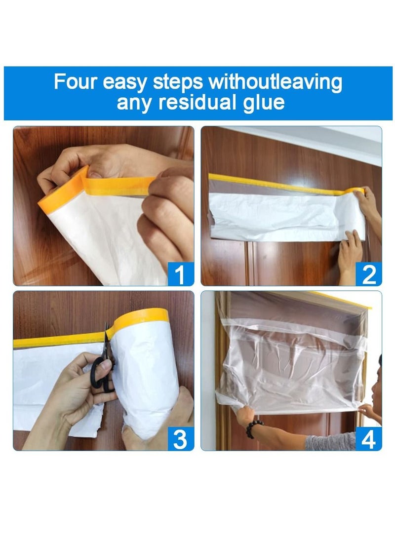 KASTWAVE - 5 Rolls Dust Sheets Roll Plastic Masking Film Rolls Pre-Taped Dust Sheets Adhesive Dust Sheet Roll Dust-Proof & Waterproof Shields for Painting, Decorating, Furniture Covering (55cm*20m) - Image 1