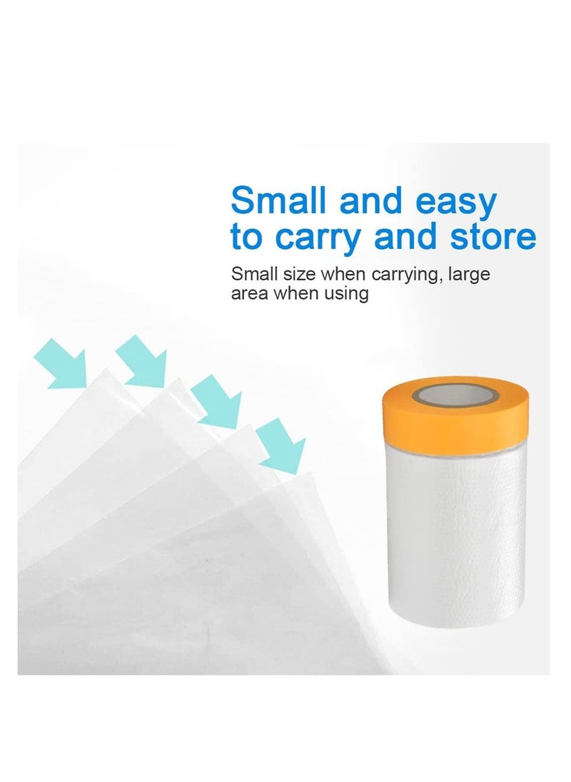 KASTWAVE - 5 Rolls Dust Sheets Roll Plastic Masking Film Rolls Pre-Taped Dust Sheets Adhesive Dust Sheet Roll Dust-Proof & Waterproof Shields for Painting, Decorating, Furniture Covering (55cm*20m) - Image 1