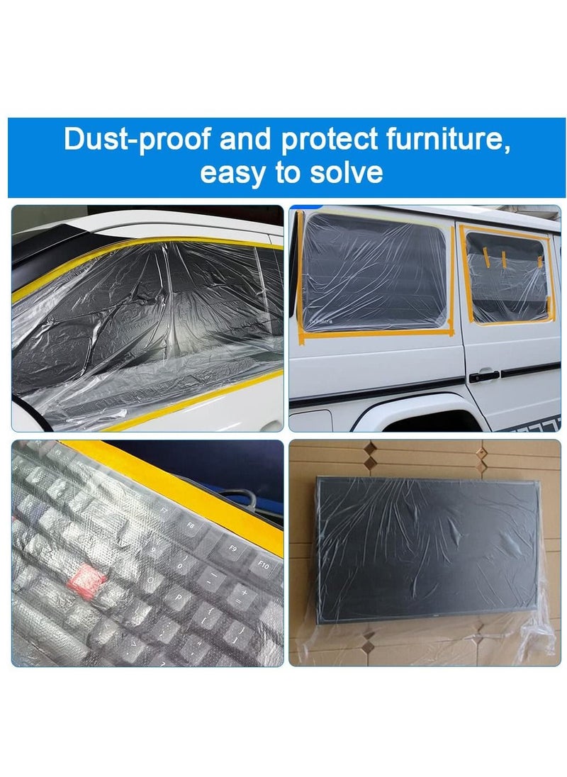 KASTWAVE - 5 Rolls Dust Sheets Roll Plastic Masking Film Rolls Pre-Taped Dust Sheets Adhesive Dust Sheet Roll Dust-Proof & Waterproof Shields for Painting, Decorating, Furniture Covering (55cm*20m) - Image 1