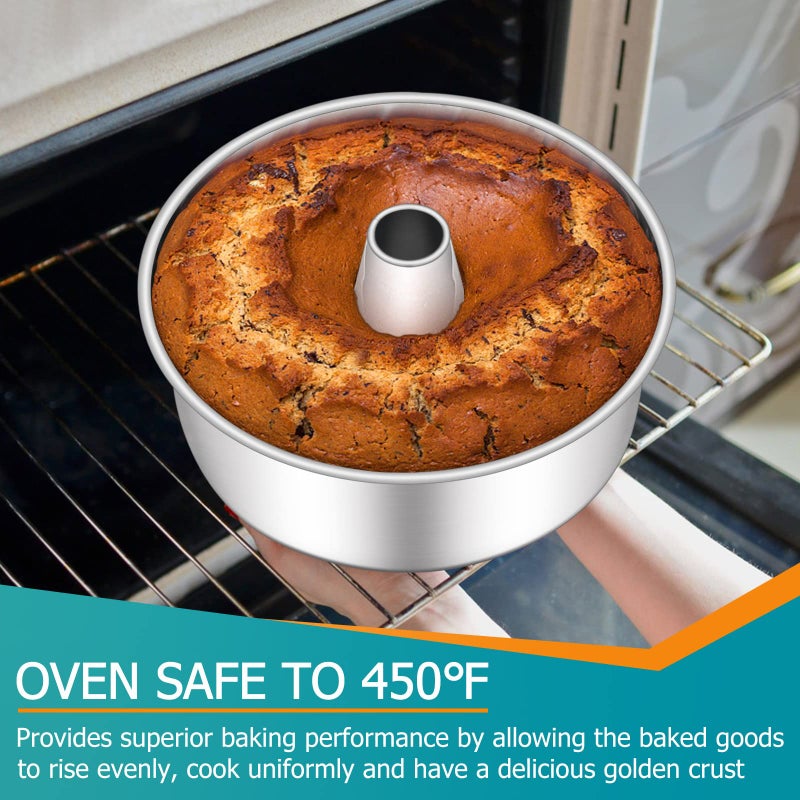 E-far مجموعة قوالب كعكة أنجل فود من E-far، 2 قطعة، قالب أنبوبي من الفولاذ المقاوم للصدأ مقاس 10 بوصات لخبز كعكة الشيفون، تصميم قطعة واحدة وغير سامة، آمنة في غسالة الصحون - Image 4