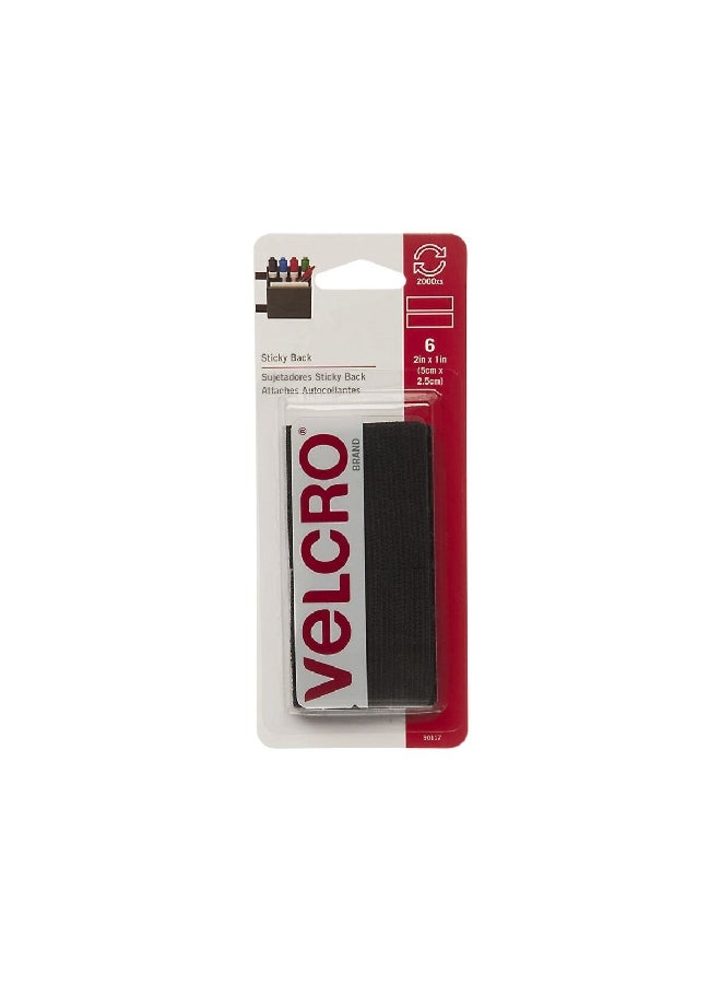 Velcro 6-Piece Sticky Back Strips Black 2 x 1 Inch 90117 - Image 1