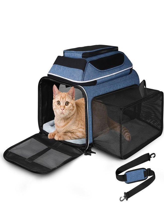 Petskd Top and Side Expandable Pet Carrier 17x12x8.5 Inches JetBlue Frontier Spirit Airline Approved, Soft-Sided Carrier for Small Cats and Dogs with Locking Safety Zippers and Anti-Scratch Mesh(Blue) - Image 1