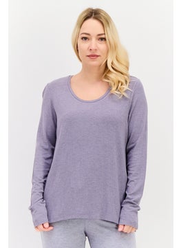 Women Round Neck Long Sleeve Pajama Top, Grey