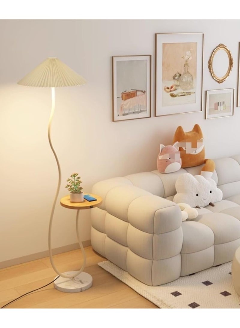 DubaiGallery Nordic Atmosphere Floor Lamp Standing Floor Light with Wood Table Brightness Control Lampshade Floor Lamps Side Table for Living Room Bedroom 26x155 Centimeter - Image 3