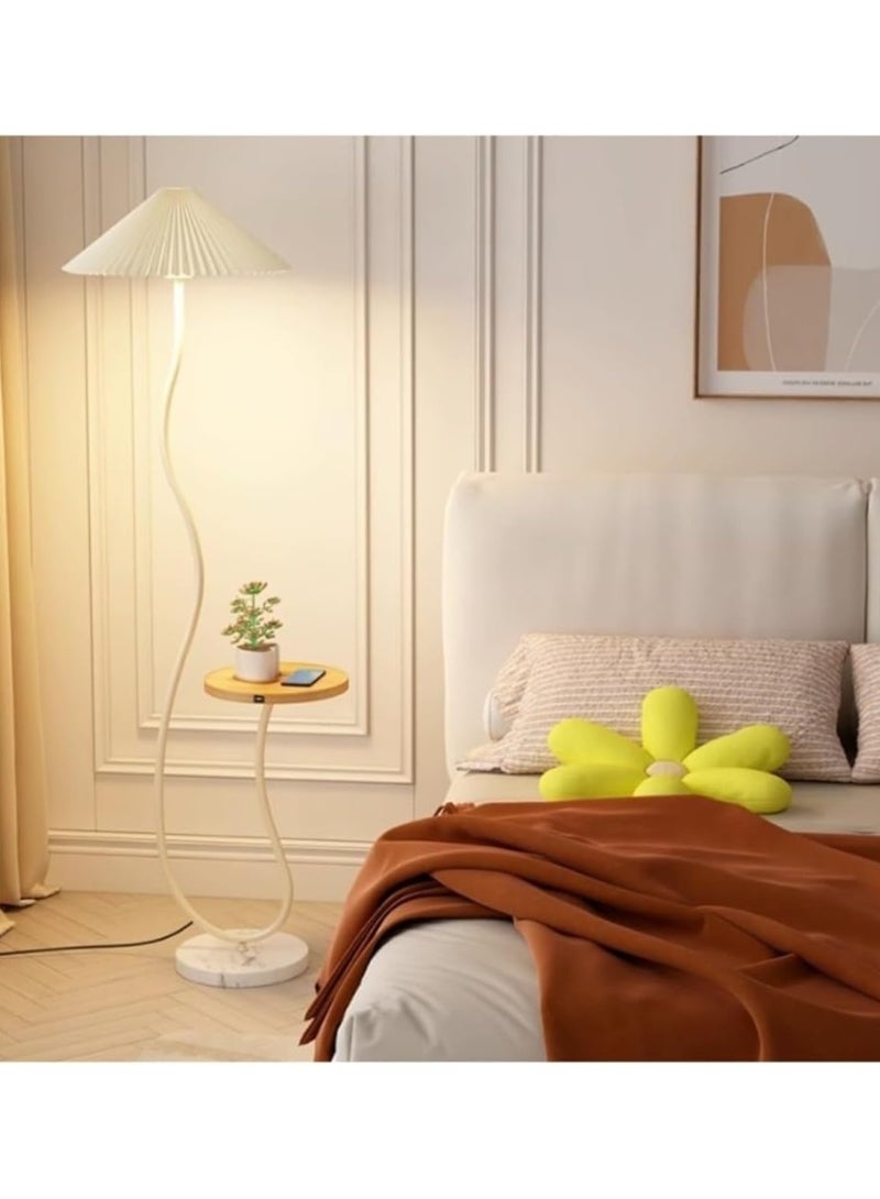 DubaiGallery Nordic Atmosphere Floor Lamp Standing Floor Light with Wood Table Brightness Control Lampshade Floor Lamps Side Table for Living Room Bedroom 26x155 Centimeter - Image 2