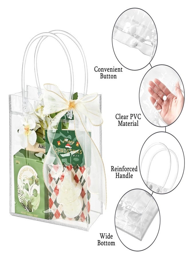 Ohuimrt 50 PCS Clear Plastic Gift Bags with Handles, Reusable Party Favor Bags with Ribbon Transparent Gift Wrap Bags Bulk for Weddings Birthdays, 5.9 x 6.3 x 2.8 Inches - Image 3
