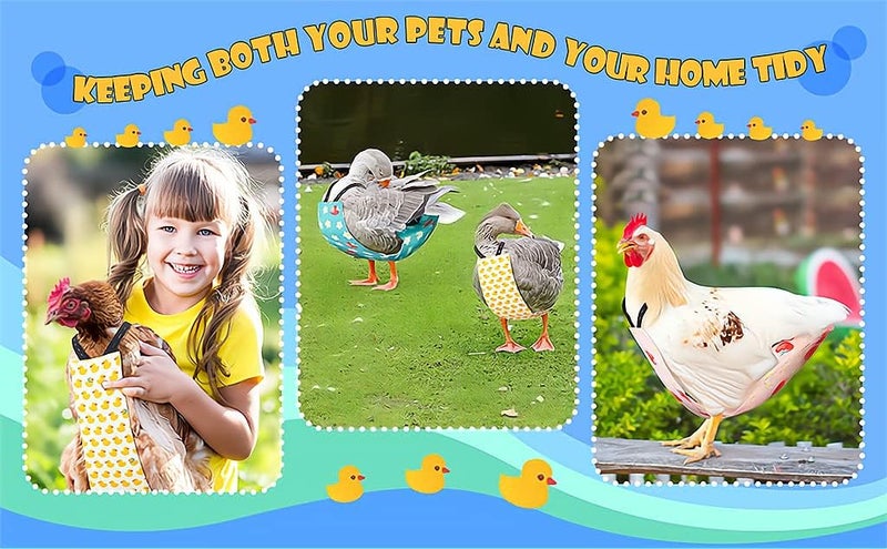 Pet Chicken Diapers, Duckling Diapers, Adjustable Reusable Goose Clothes Washable Pet Diapers with Bow Tie for Farm Pet Goose Duck Chicken Hen Poultry, 3 Pieces - Image 2