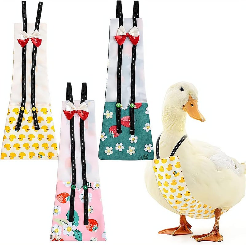 Pet Chicken Diapers, Duckling Diapers, Adjustable Reusable Goose Clothes Washable Pet Diapers with Bow Tie for Farm Pet Goose Duck Chicken Hen Poultry, 3 Pieces - Image 1