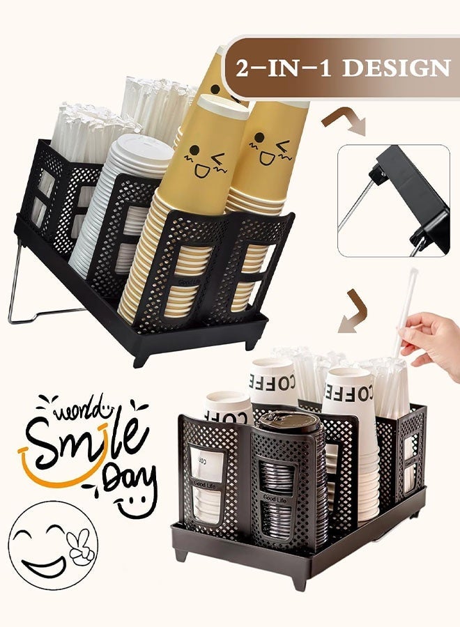 Comysubao Cup and Lid Holder, Disposable Paper Cup Dispenser with Coffee Pod Straw Storage Basket, Countertop Coffee Cup Holder for Coffee Stations, Bars, Break Rooms, Living Rooms, Parties (Black) - Image 5