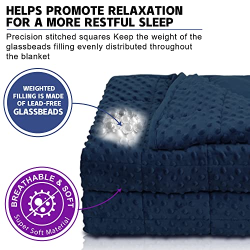 Huloo Sleep Weighted Blanket Queen 15lbs for Adult(60"×80",Navy Blue) Breathable Soft Minky Weighted Throw Blanket for All Season,Heavy Blanket with Premium Glass Beads - Image 3