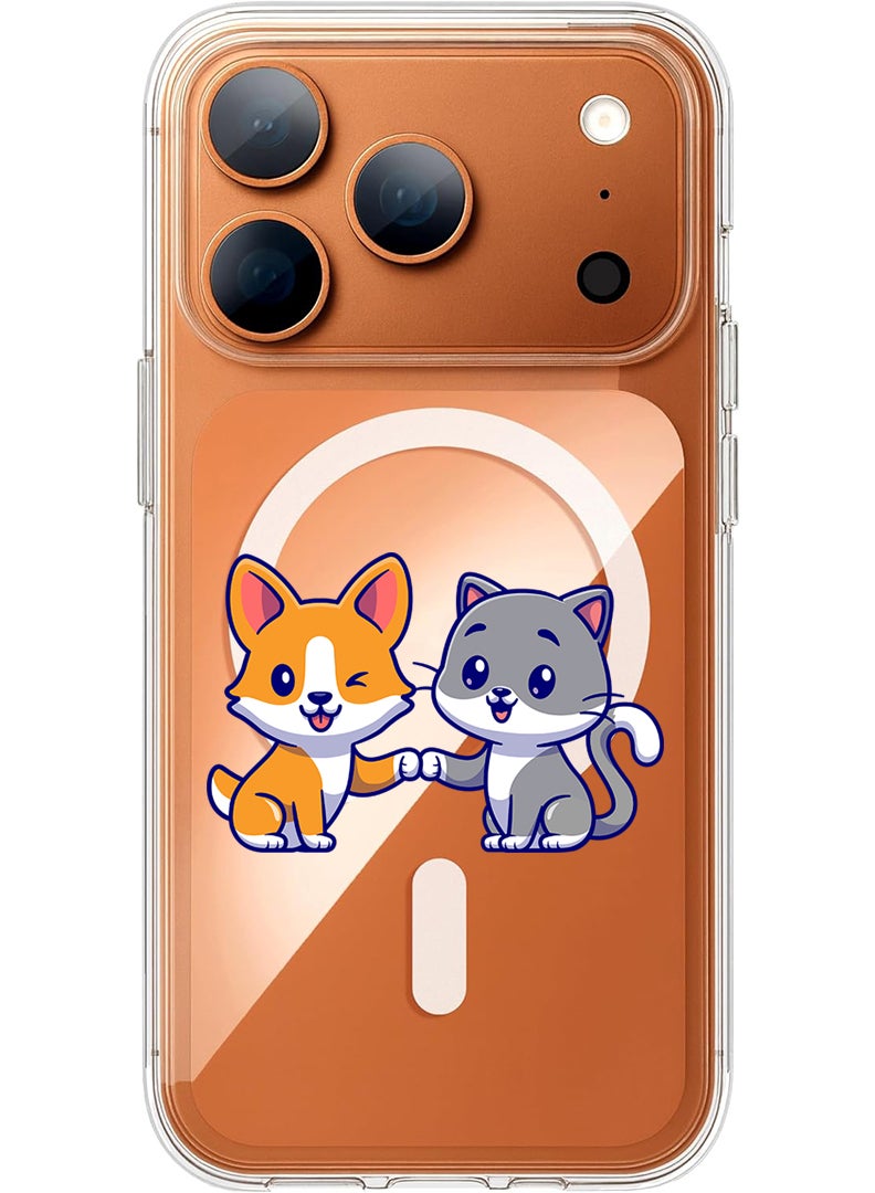 Theodor Magnetic Case for Apple iPhone 17 Pro Compatible with MagSafe Wireless Charging, Shockproof Phone Bumper Cover - Cat and dog friendship - Image 1